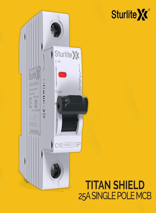 Sturlite قاطع دائرة مصغر أحادي القطب Sturlite Titan Shield 25 أمبير | حماية من الحمل الزائد وارتفاع التيار المفاجئ | ضمان 10 سنوات | غلاف متين من البولي كربونات | فصل التيار على شكل حرف C | قدرة قطع 25 أمبير - Image 3